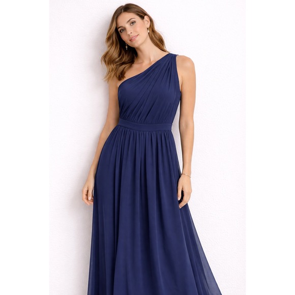 Alfred Angelo Dresses & Skirts - Alfred Angelo 7243 Navy Blue One Shoulder Chiffon Bridesmaid‎ Formal Gown Dress